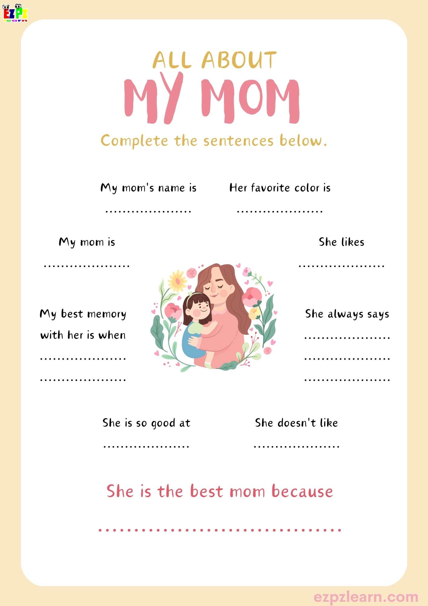 All About My Mom Activity for Kids